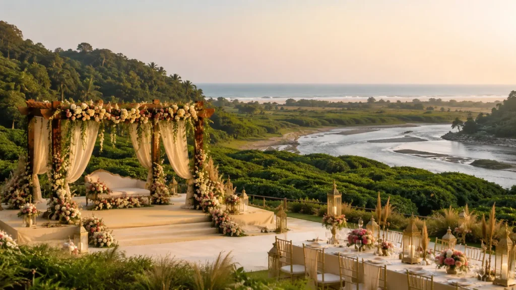 Luxury destination wedding setting overlooking a coastal landscape in Bangladesh