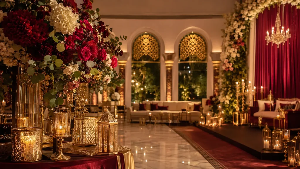 Luxury wedding venue setup in Dhaka illustrating local wedding planning, venue visits, décor approvals, and in person wedding coordination for families in Bangladesh.